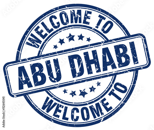 welcome to Abu Dhabi blue round vintage stamp