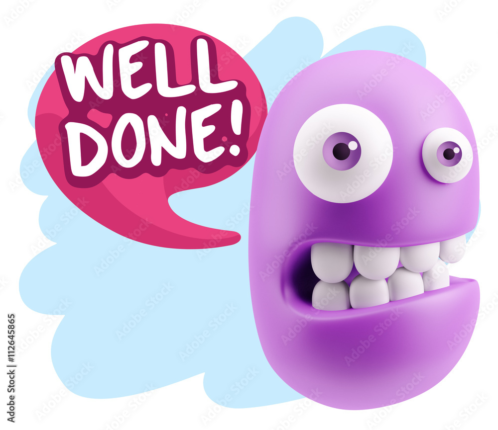 3d Rendering Smile Character Emoticon Expression saying Well Don