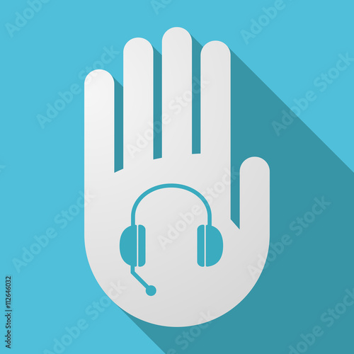 Long shadow hand with  a hands free phone device