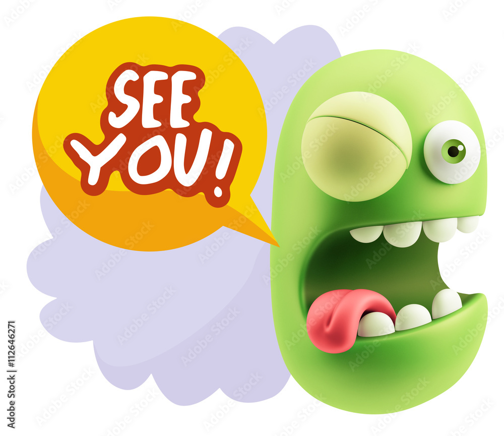 3d Rendering Smile Character Emoticon Expression saying See You 3d Rendering Smile Character Emoticon Expression saying See You