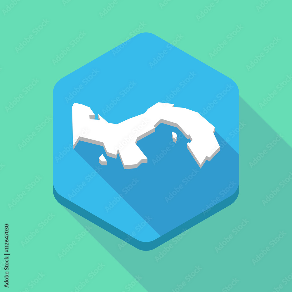Long shadow hexagon icon with the Panama map Long shadow hexagon icon with the Panama map