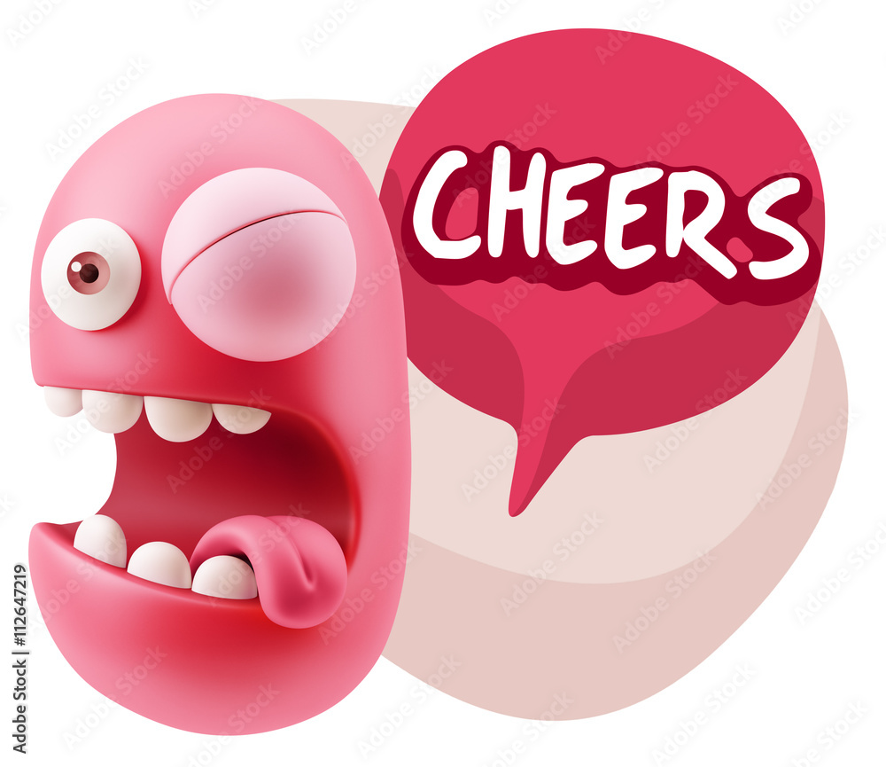 3d Rendering Smile Character Emoticon Expression saying Cheers w 3d Rendering Smile Character Emoticon Expression saying Cheers w