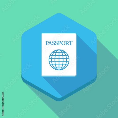 Long shadow hexagon icon with  a passport