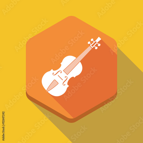 Long shadow hexagon icon with  a violin