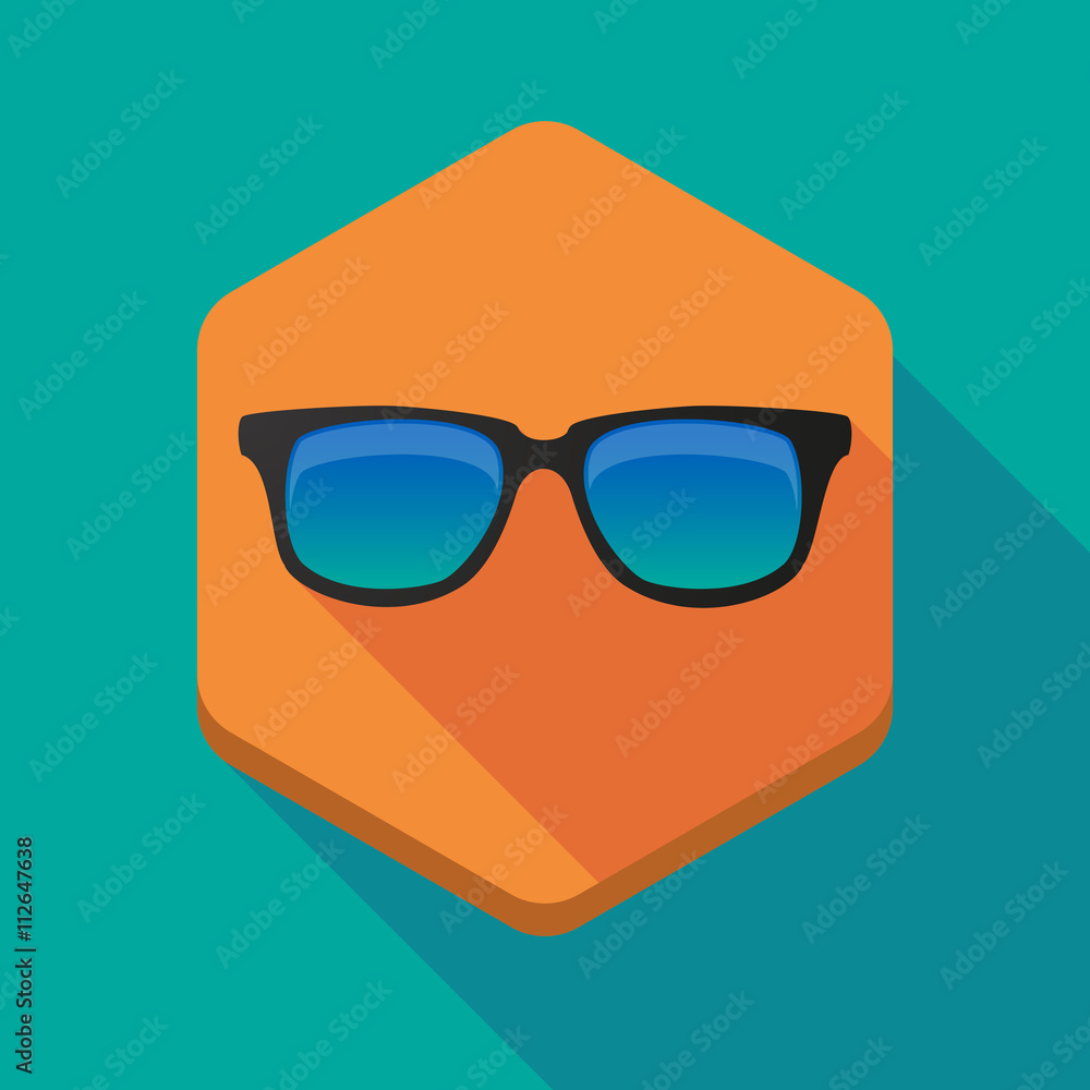 Long shadow hexagon icon with a sunglasses icon Long shadow hexagon icon with a sunglasses icon
