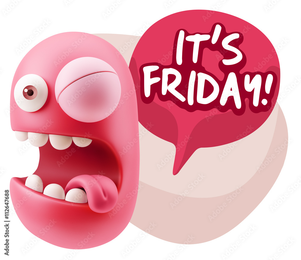 3d Rendering Smile Character Emoticon Expression saying It's Fri 3d Rendering Smile Character Emoticon Expression saying It's Fri