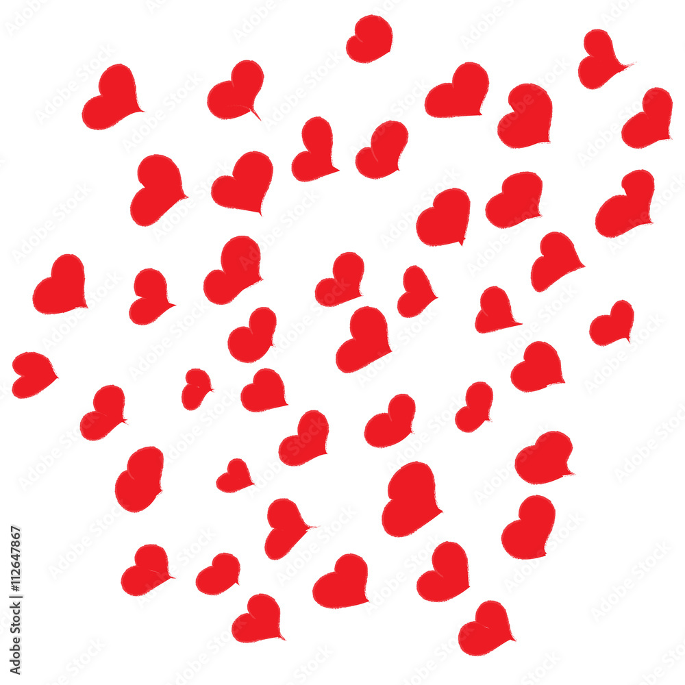 Set of hand drawn hearts on a white background