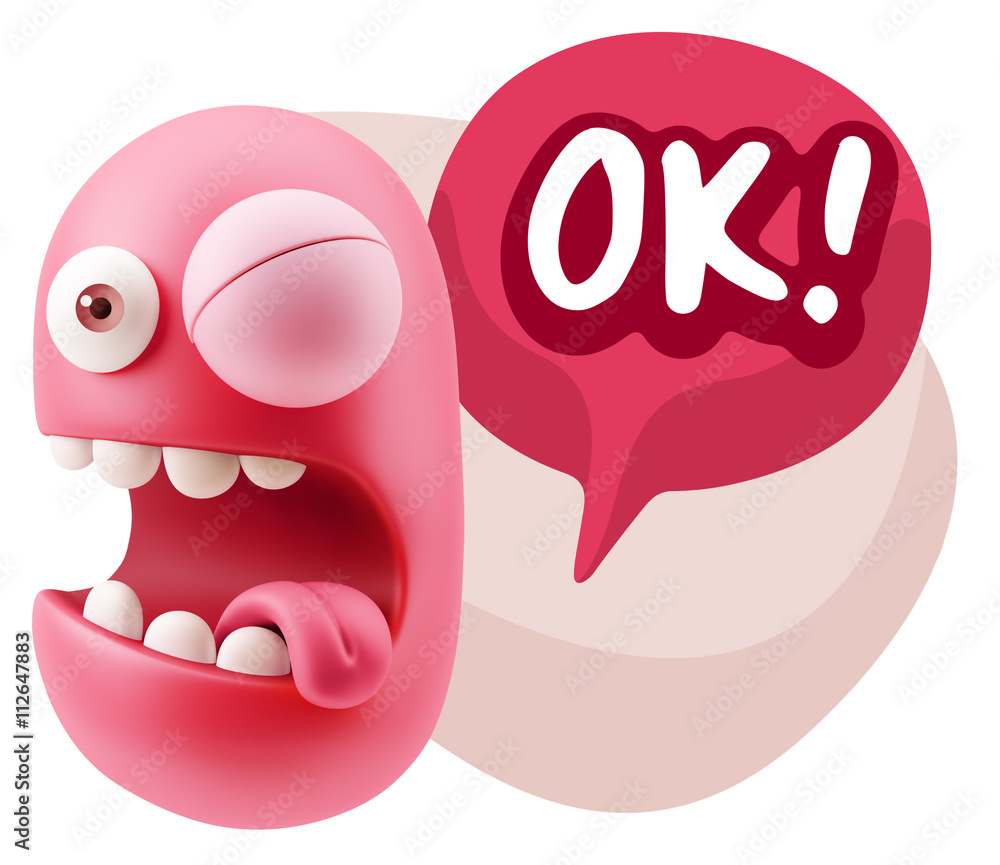 3d Rendering Smile Character Emoticon Expression saying Ok with 3d Rendering Smile Character Emoticon Expression saying Ok with