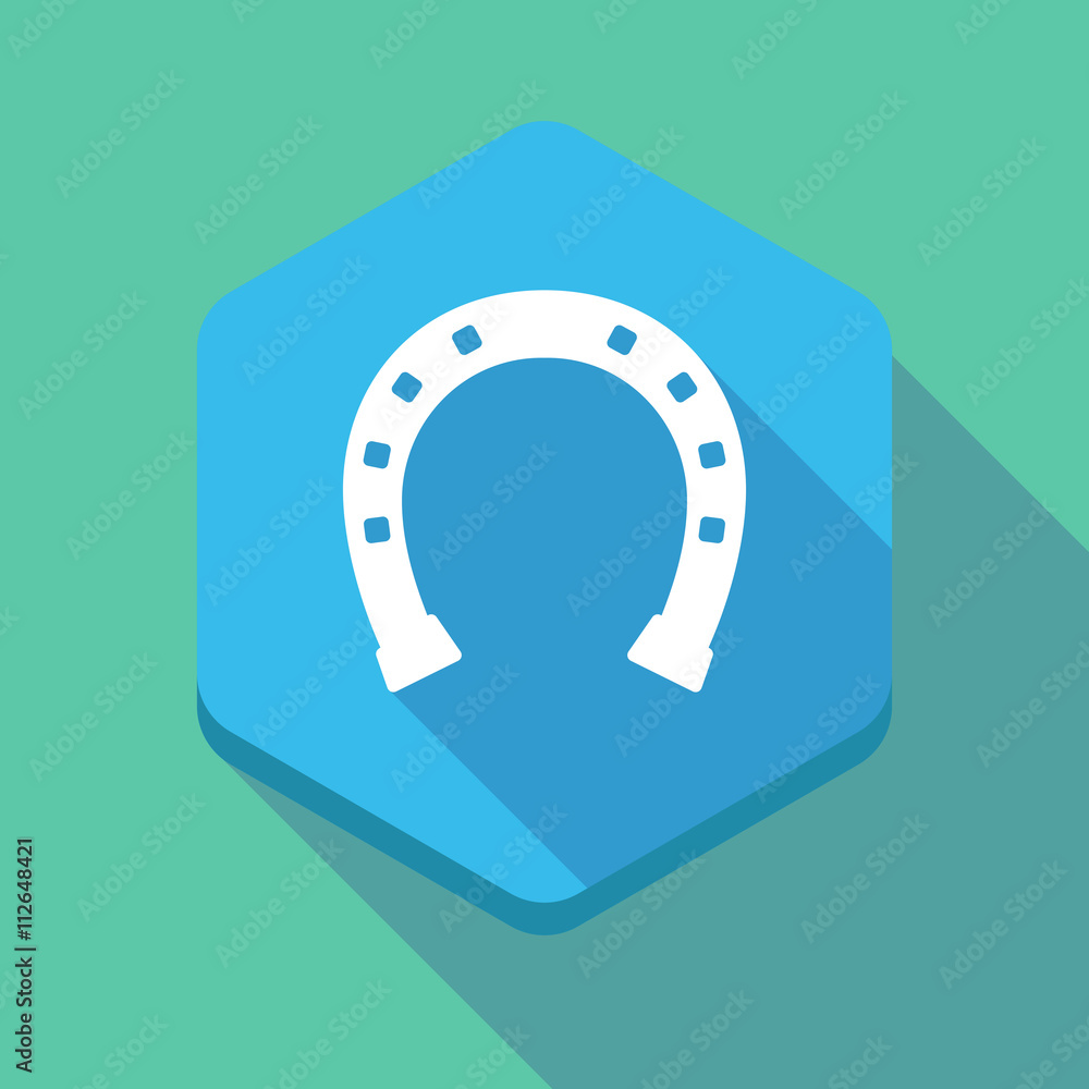 Long shadow hexagon icon with a horseshoe sign Long shadow hexagon icon with a horseshoe sign