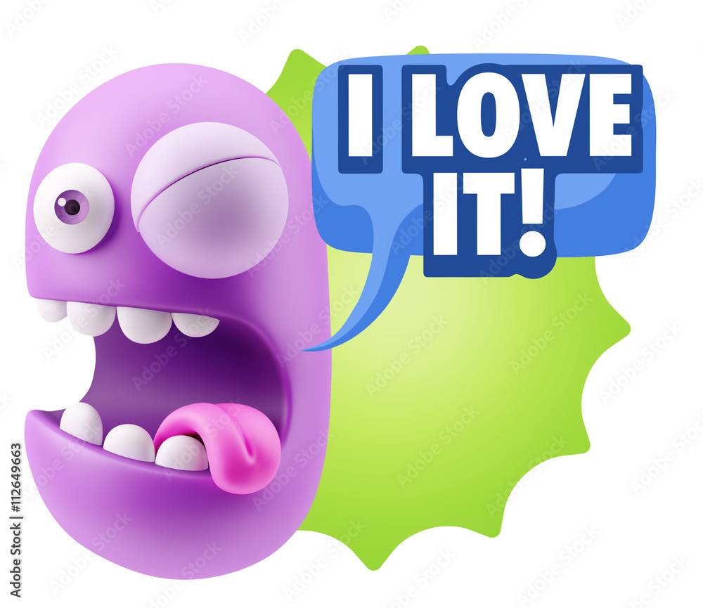 Naklejka premium 3d Rendering Smile Character Emoticon Expression saying I Love I
