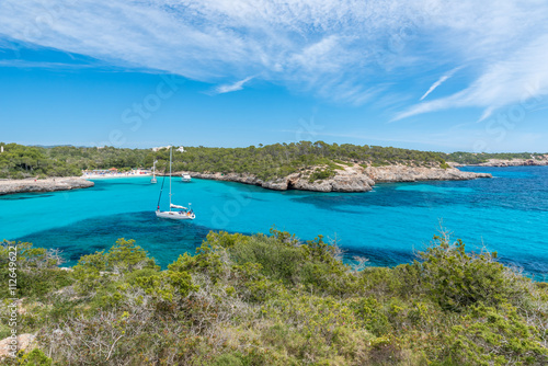 Fototapeta Naklejka Na Ścianę i Meble -  Sailing boats at Cala Mondrago - beautiful beach and coast of Mallorca