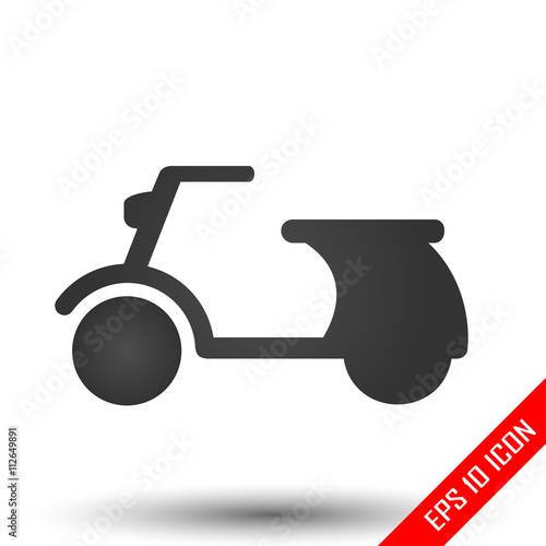 Scooter icon. Retro scooter icon. Simple flat logo of scooter on white background. Vector illustration.