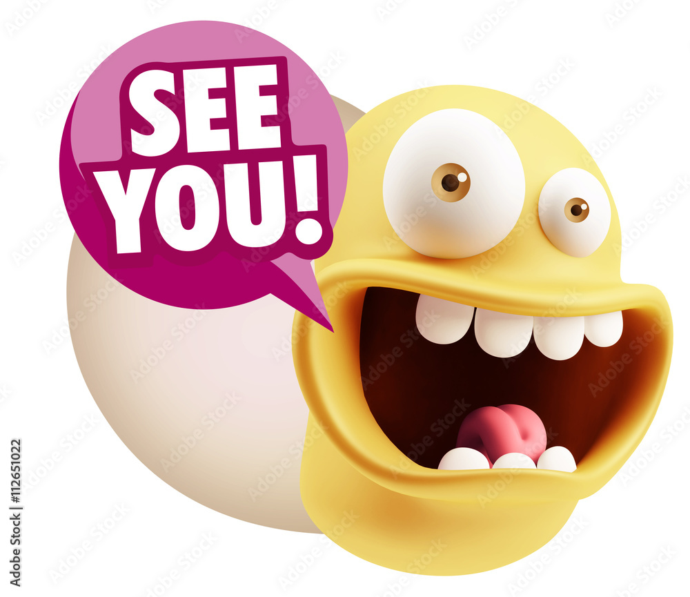 3d Rendering Smile Character Emoticon Expression saying See You 3d Rendering Smile Character Emoticon Expression saying See You