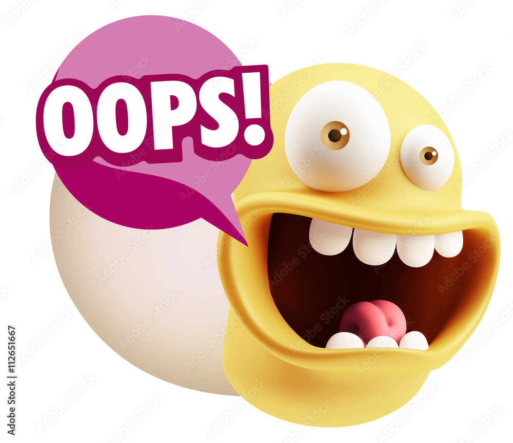 3d Rendering Smile Character Emoticon Expression saying Oops wit 3d Rendering Smile Character Emoticon Expression saying Oops wit