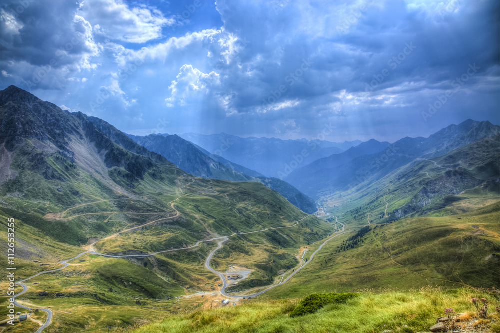 Naklejka premium Road in Pyrenees Mountains