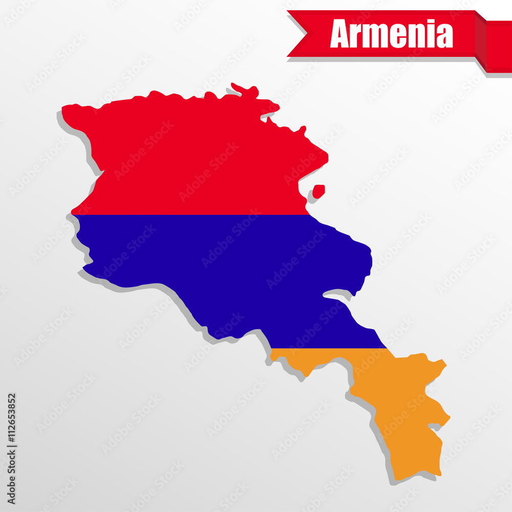 Armenia map with flag inside and ribbon Armenia map with flag inside and ribbon