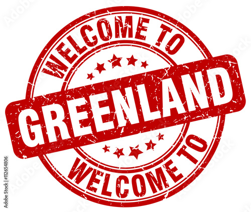 welcome to Greenland red round vintage stamp