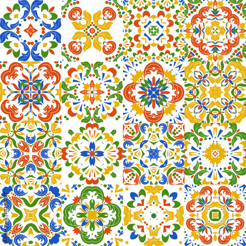 Mexican stylized talavera tiles seamless pattern. Background for design and fashion. Arabic, Indian patterns