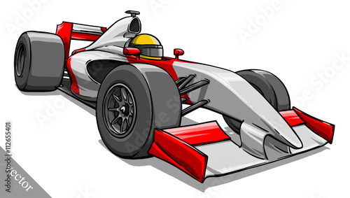 child's funny cartoon formula race car vector illustration art