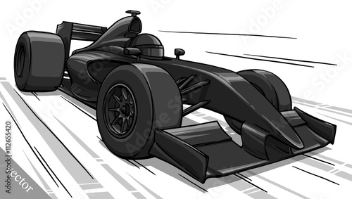 child's funny cartoon formula race car vector illustration art