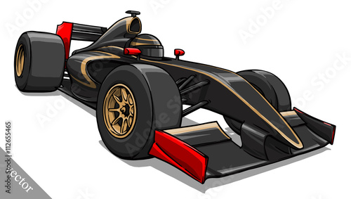 child's funny cartoon formula race car vector illustration art