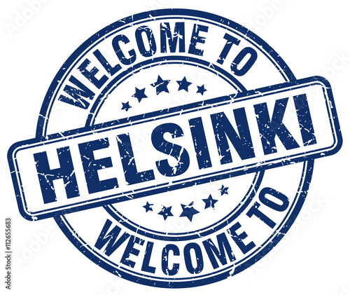 welcome to Helsinki blue round vintage stamp