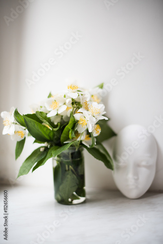 Bouquet of fresh white summer jasmine flowers