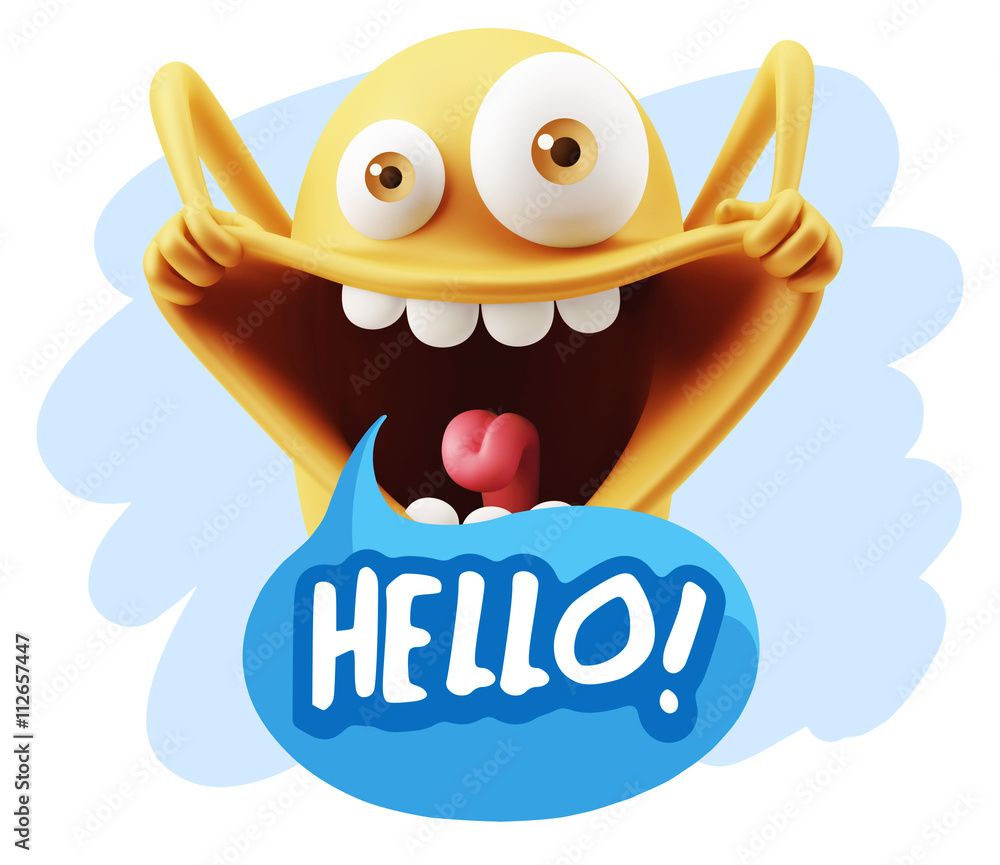 Obraz premium 3d Rendering Smile Character Emoticon Expression saying Hello wi