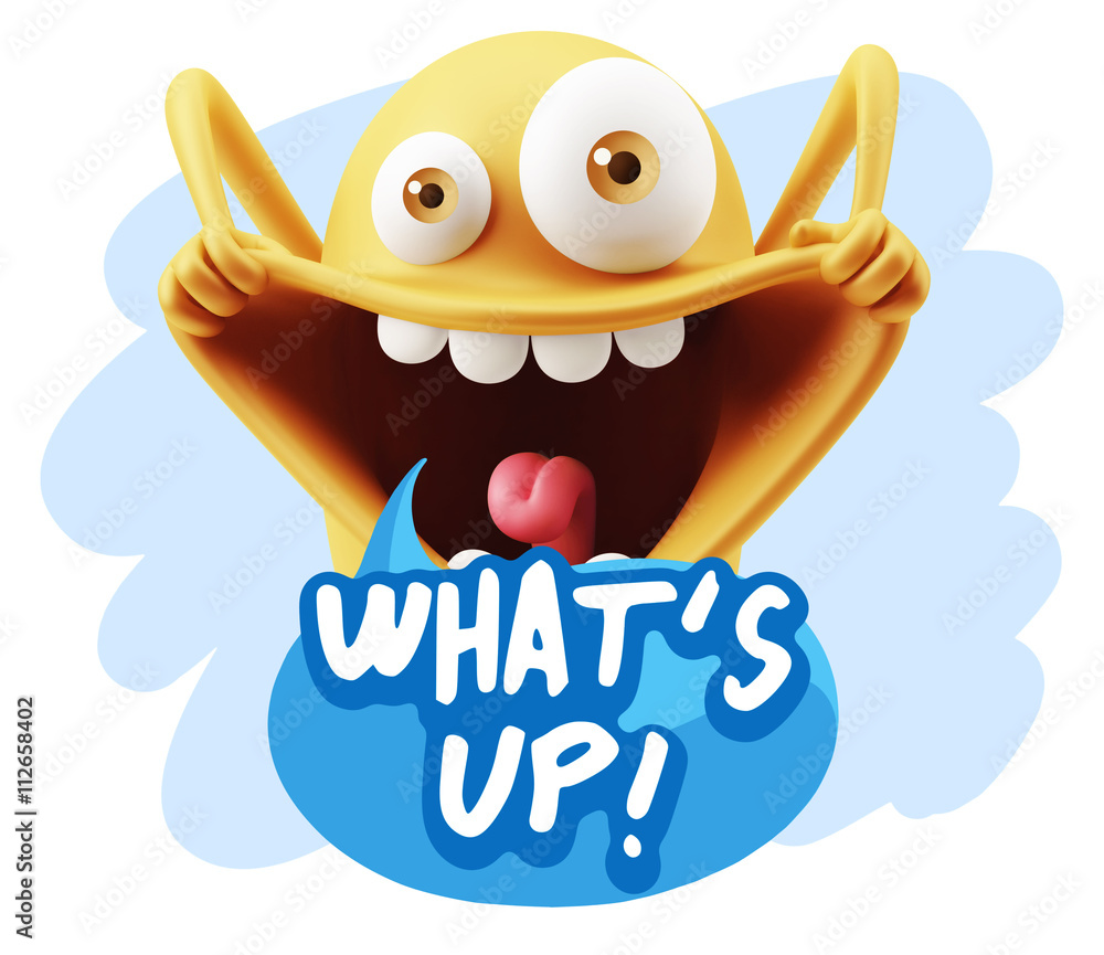 Obraz premium 3d Rendering Smile Character Emoticon Expression saying What'S U
