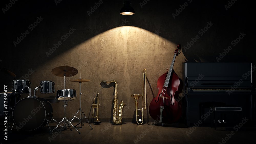 Naklejka premium music instruments. 3D Rendering