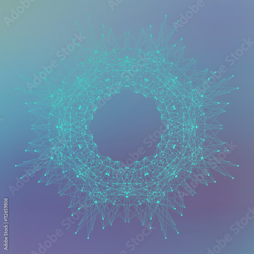 Geometric abstract mandala with connected line and dots. Graphic composition for medicine, science, technology, chemistry. Molecule, communication background. Vector illustration.