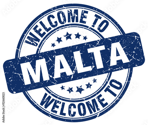 welcome to Malta blue round vintage stamp