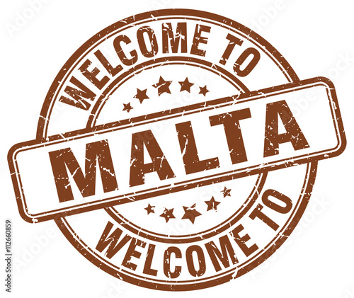 welcome to Malta brown round vintage stamp