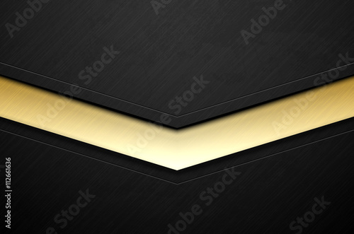 Dark brushed metal background with grunge texture. Vector scratched surface and golden line element. Heavy industrial design.
