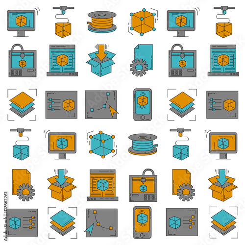 Vector doodle icons 3d printing