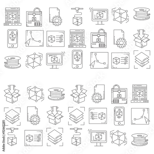Vector doodle icons 3d printing