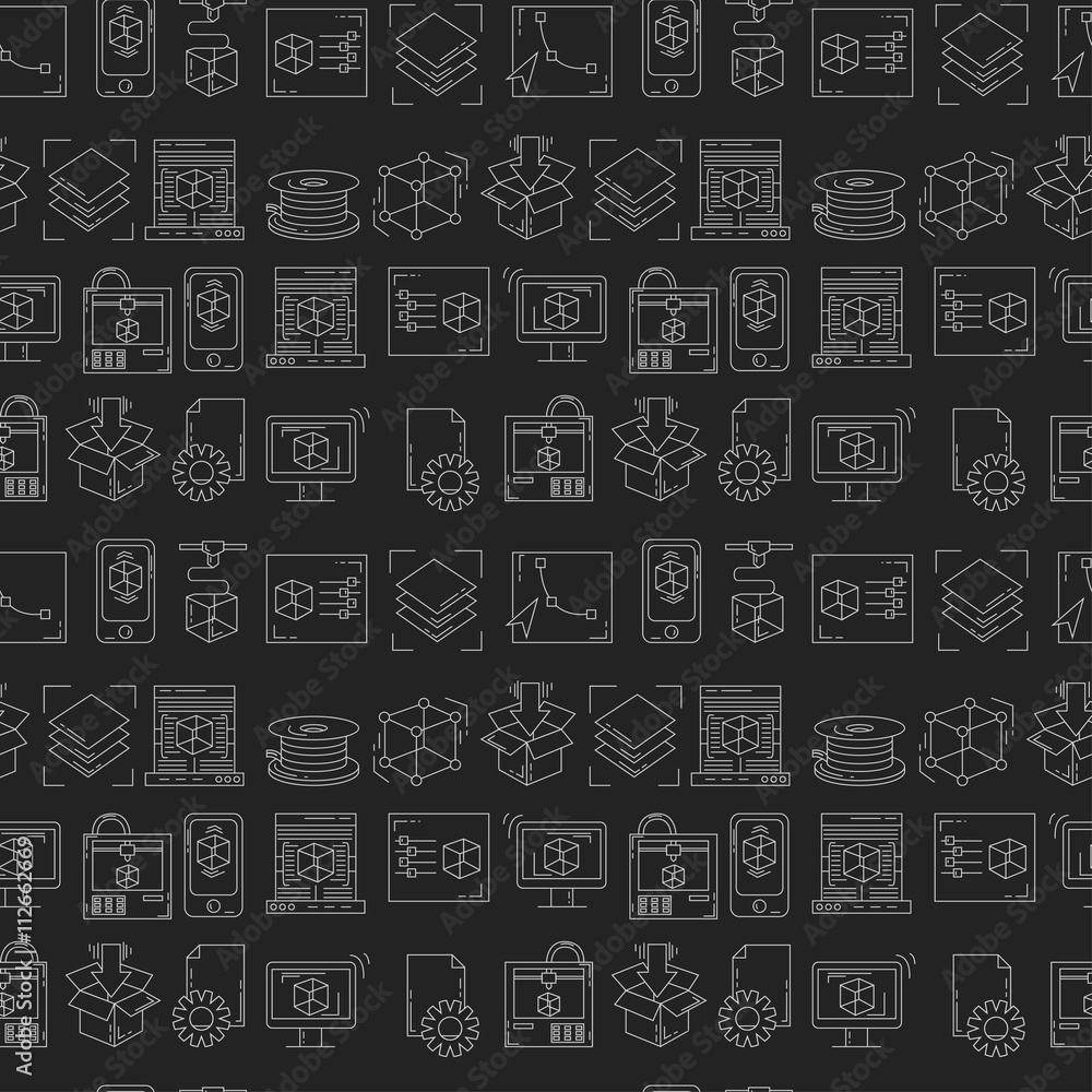 Vector doodle icons 3d printing Vector doodle icons 3d printing