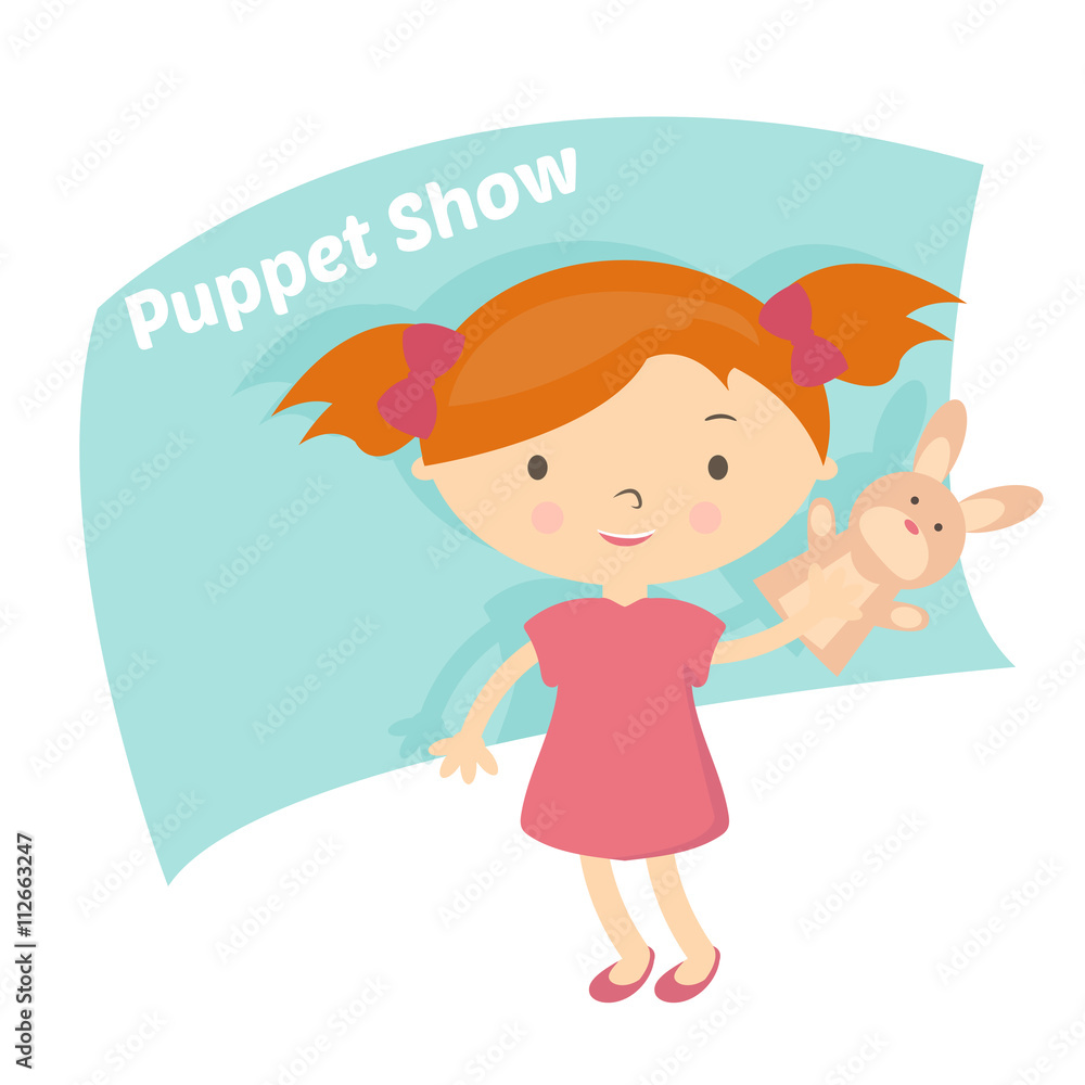 Illustration small girl with hand puppet toy. Vector Illustration small girl with hand puppet toy. Vector