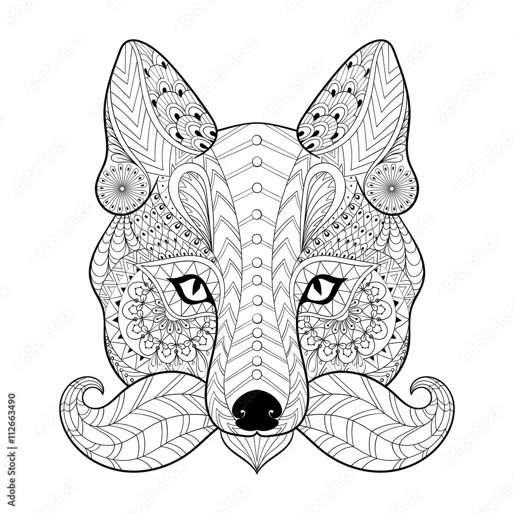 Fox head Coloring book vector for adults Stock Vector by