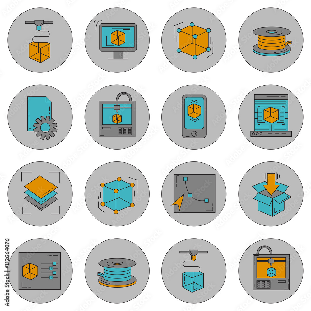 Vector doodle icons 3d printing Vector doodle icons 3d printing