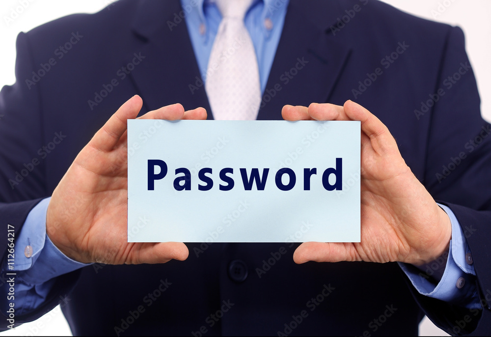 Business man hold paper password text on it Business man hold paper password text on it