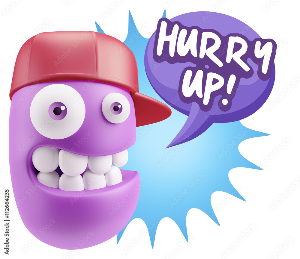 3d Rendering Smile Character Emoticon Expression saying Hurry Up 3d Rendering Smile Character Emoticon Expression saying Hurry Up