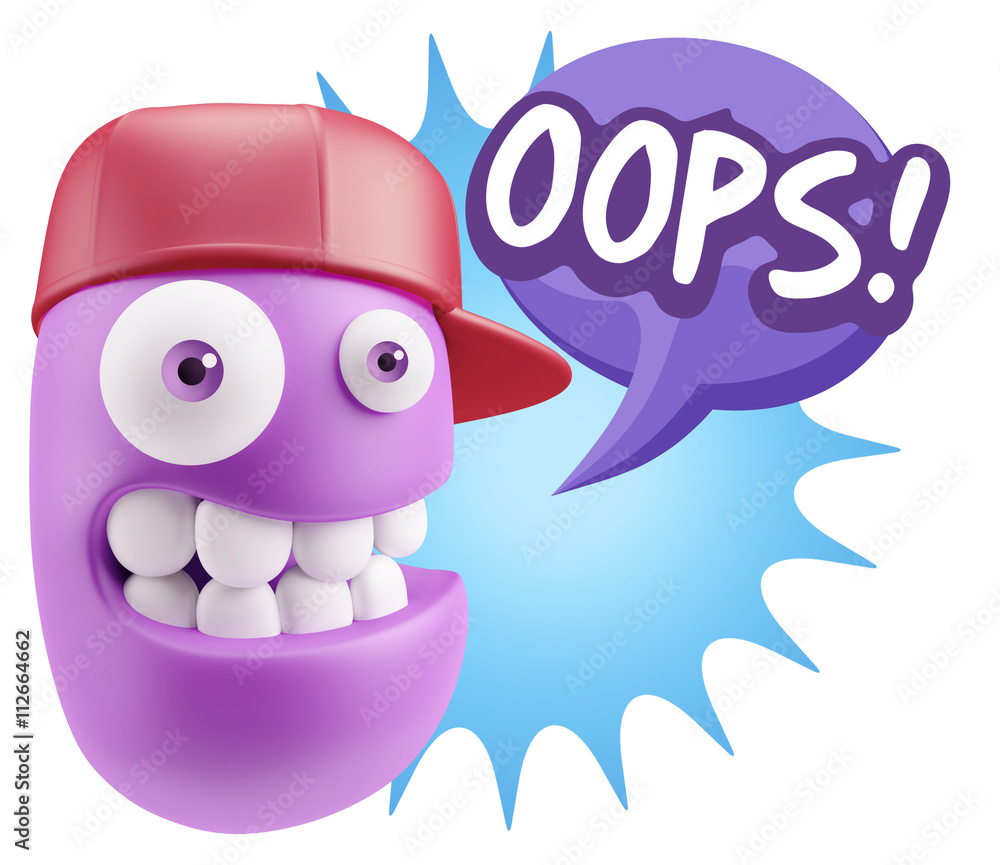 3d Rendering Smile Character Emoticon Expression saying Oops wit 3d Rendering Smile Character Emoticon Expression saying Oops wit