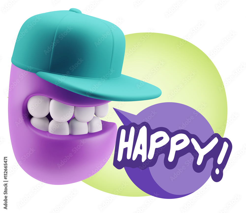 Fototapeta premium 3d Rendering Smile Character Emoticon Expression saying Happy wi