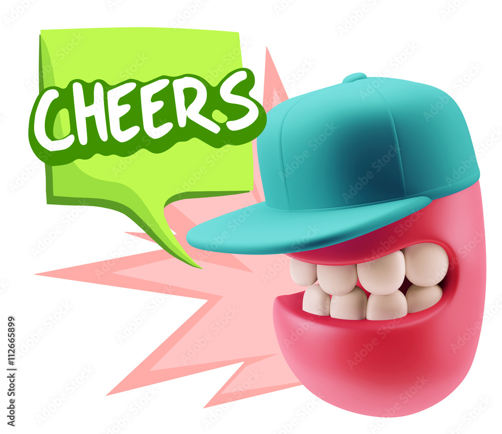 3d Rendering Smile Character Emoticon Expression saying Cheers w 3d Rendering Smile Character Emoticon Expression saying Cheers w