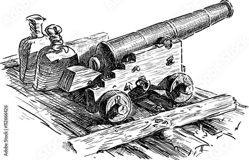 sketch of an old artillery gun