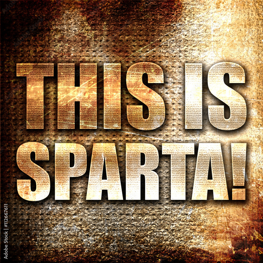 this is sparta, 3D rendering, metal text on rust background Stock