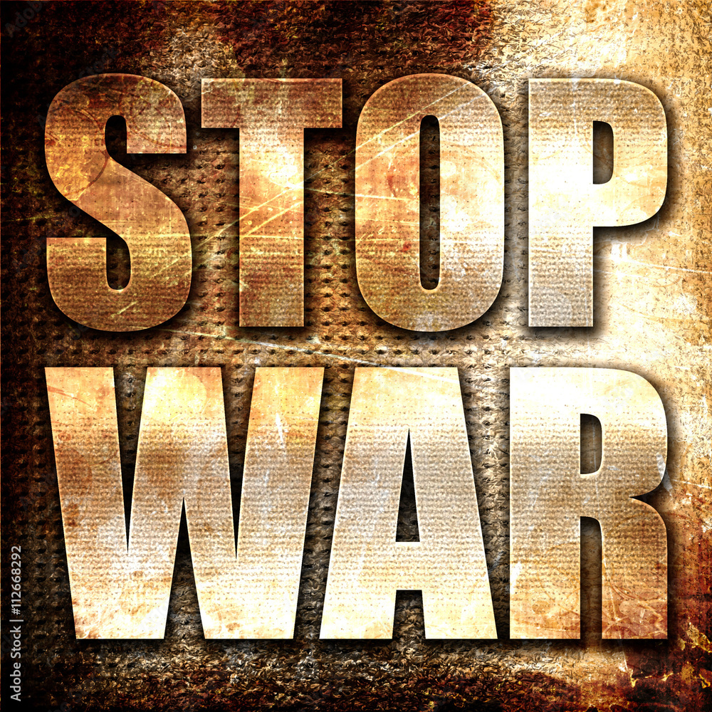 stop war, 3D rendering, metal text on rust background stop war, 3D rendering, metal text on rust background