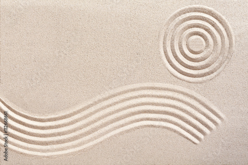 Wave and circles in a Japanese zen garden