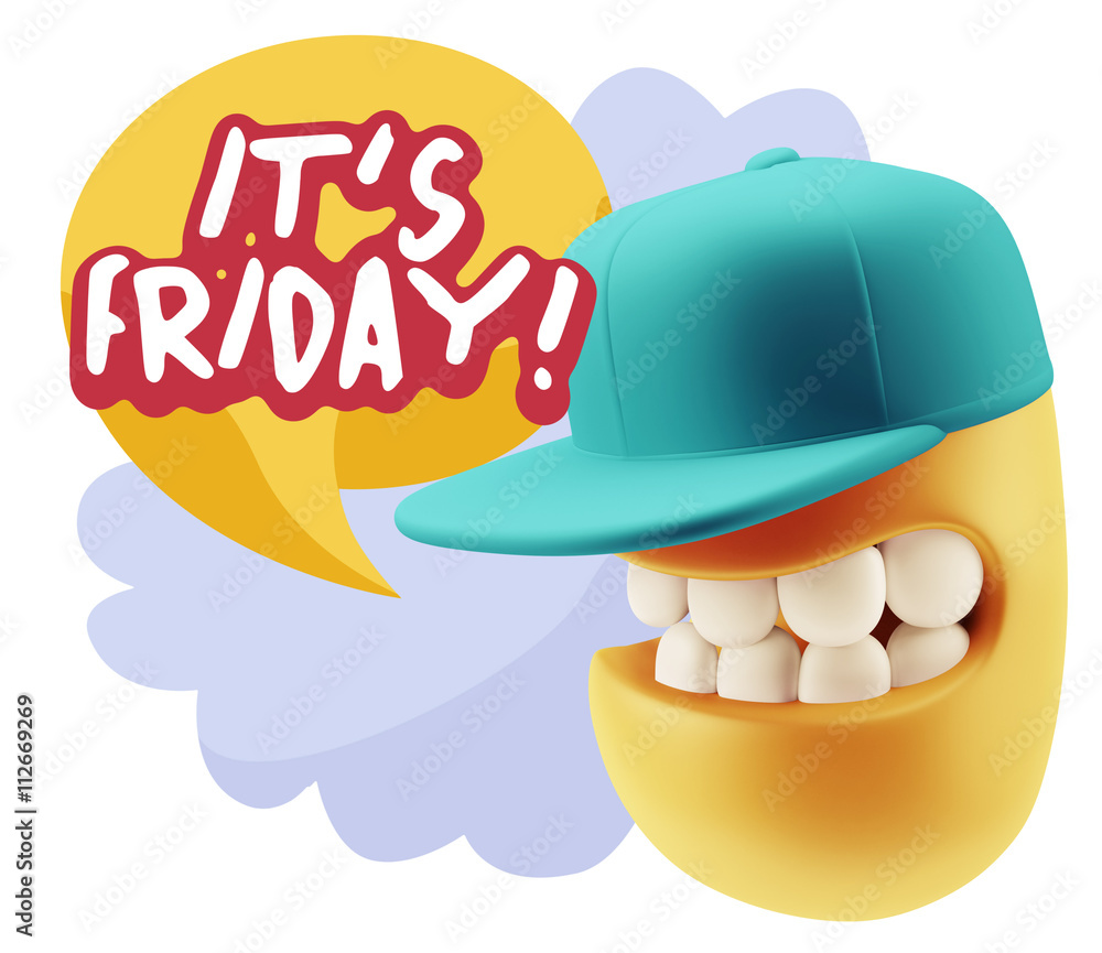 3d Rendering Smile Character Emoticon Expression saying It's Fri 3d Rendering Smile Character Emoticon Expression saying It's Fri